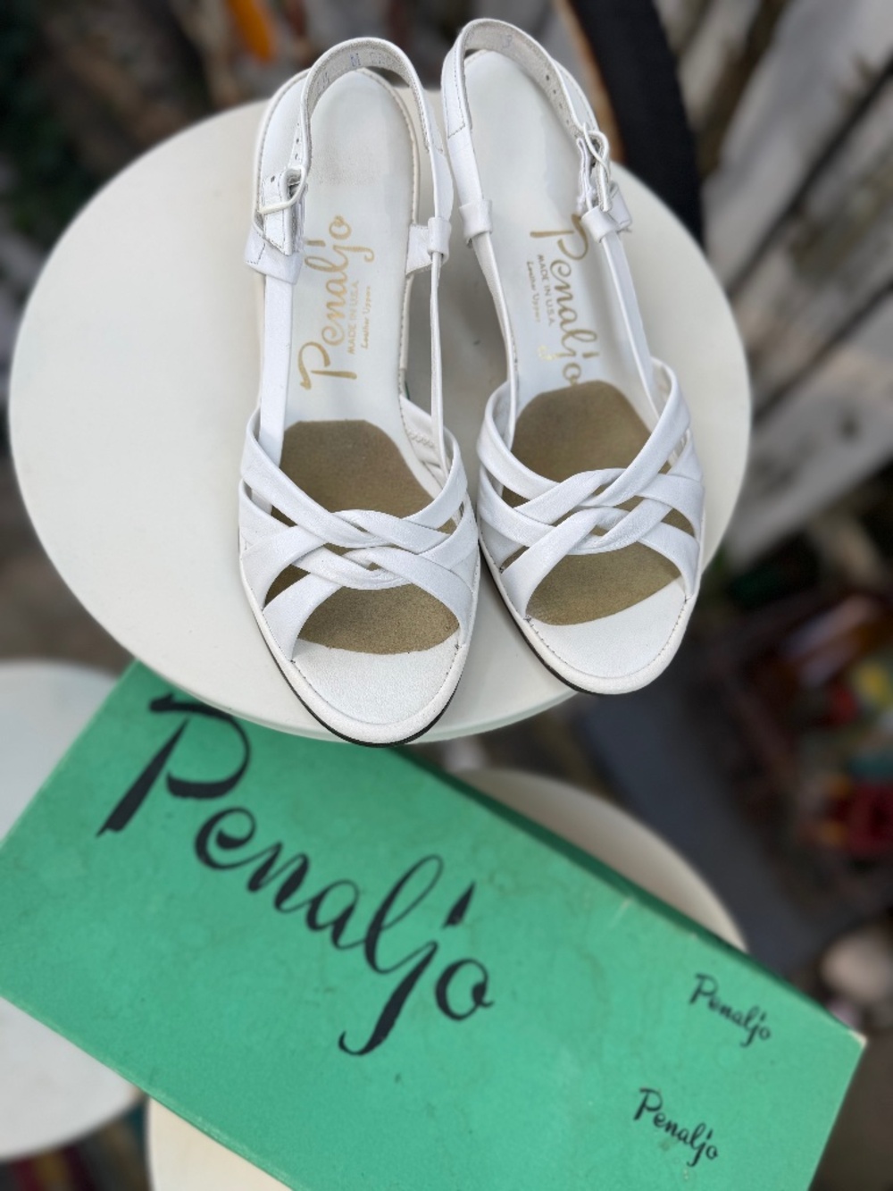 Vintage 1980s Penaljo Carousel White Leather Sandals Size 6.5M - Retro Mod